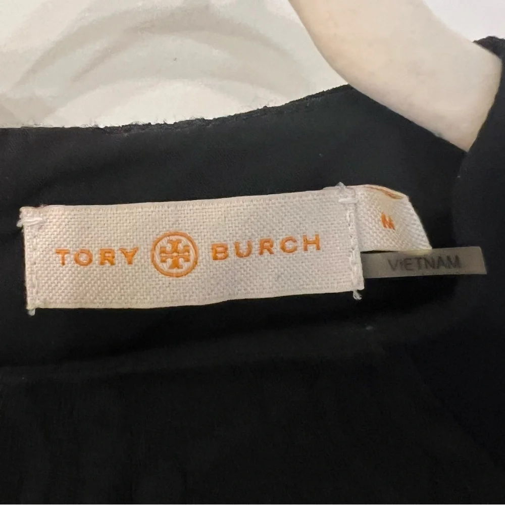 Tory Burch Kiersten Brocade Wool Blend Cap Sleeve Dress Black Medium Cocktail